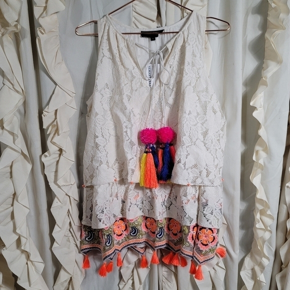 NWT Anthropologie Hemant and Nandita Aurora Tiered Lace Tassel Tank Small - Picture 2 of 12
